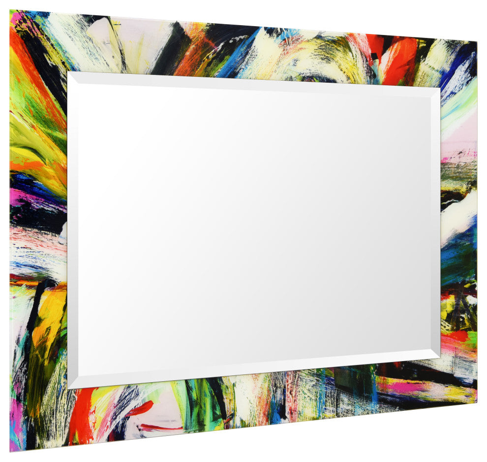 "Rock Star" Beveled Mirror on Printed Abstarct Tempered Art Glass, 40x30"