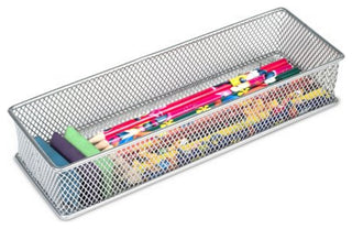 Silver Mesh Desk Drawer Organizer Tray Multipurpose Storage Holder, 3x12x2, 12