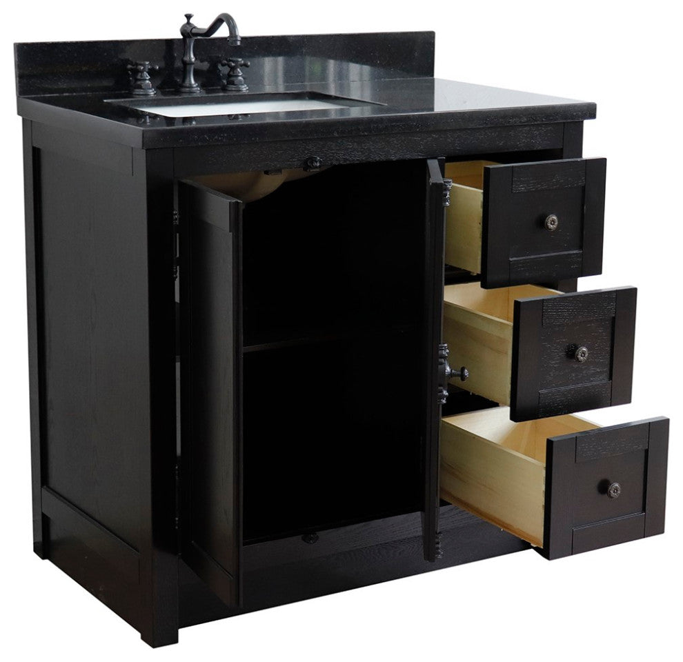 37" Vanity, Brown Ash With Black Galaxy Top, Left Doors/Left Rectangle Sink
