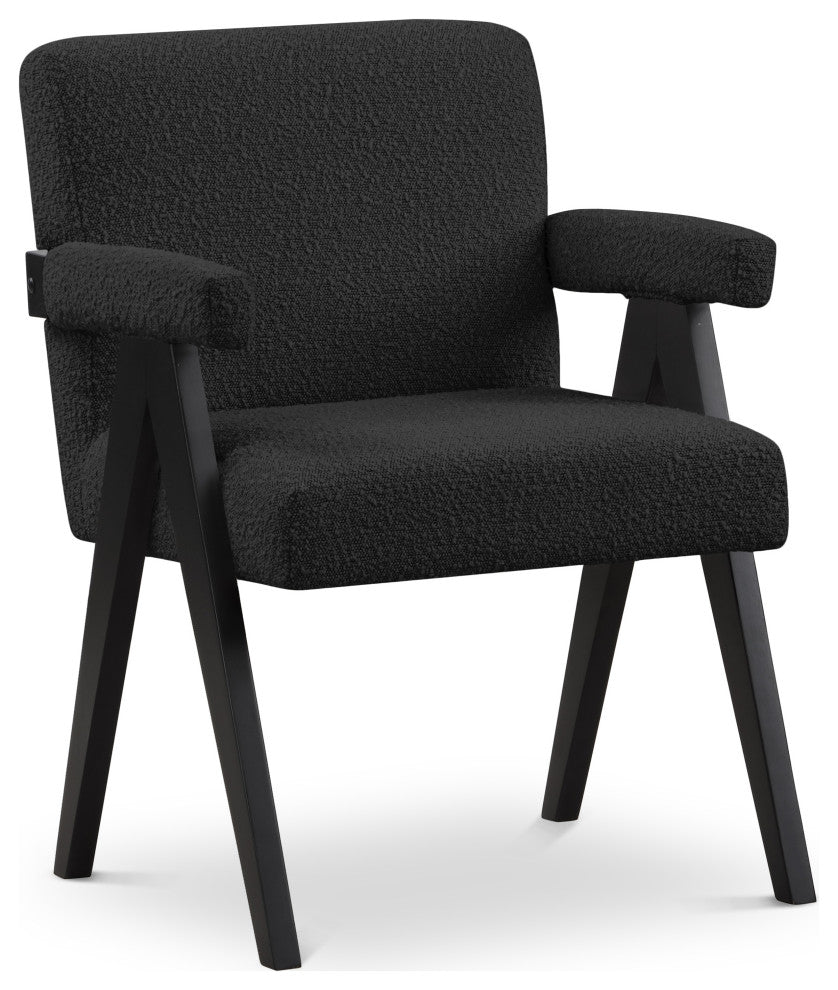 Woodloch Boucle Fabric Upholstered Accent Chair, Black, Black Finish