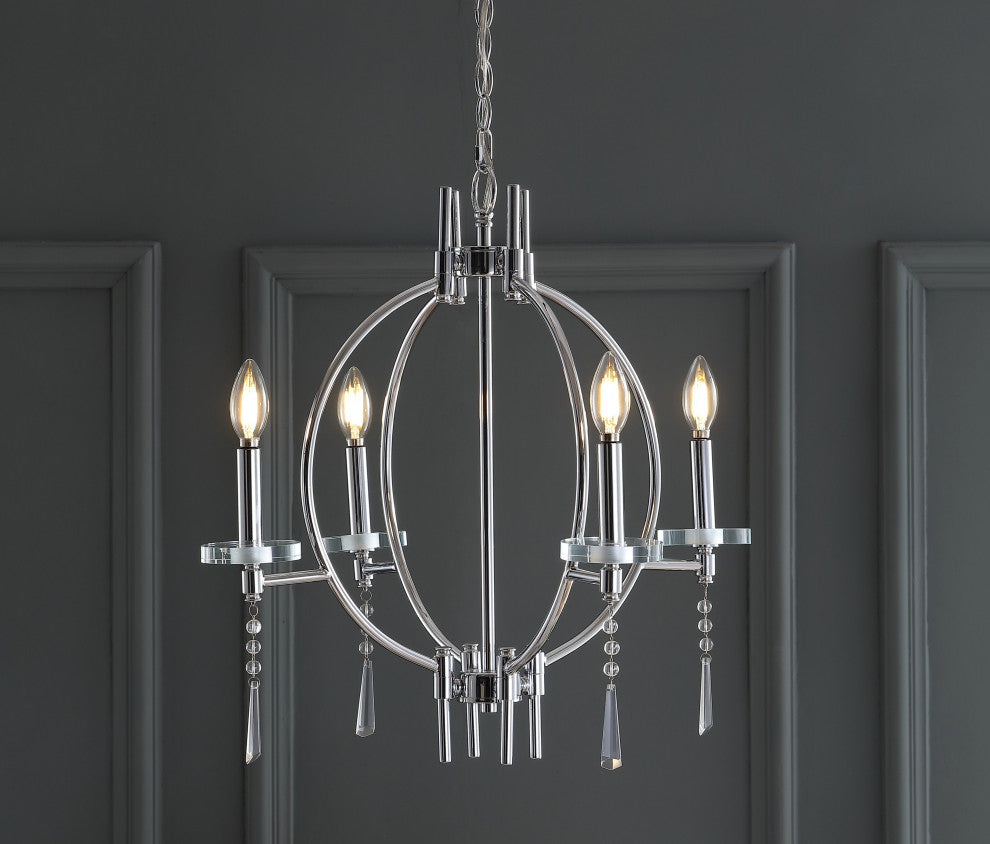 Laura 23" Crystal, Metal LED Pendant, Chrome