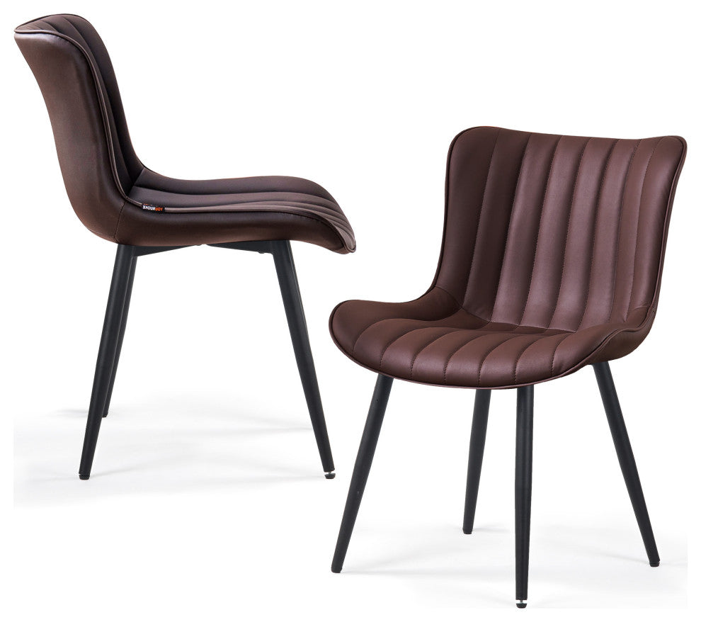 Younike Dining Chair Set of 2, Liner Pattern Faux Leather, Brown