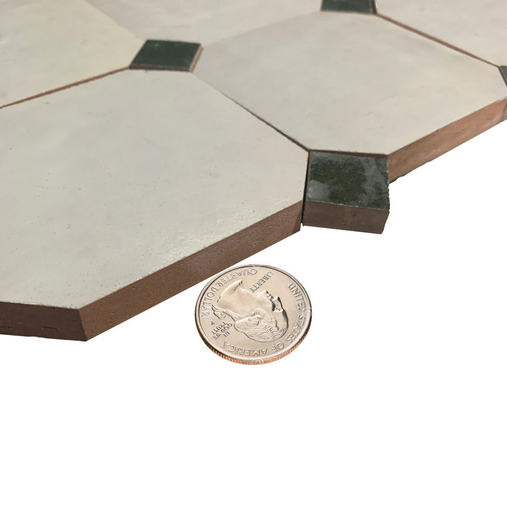 Contemporary Zellige Tile, Off-White With Green, 8-Panels 12x12"