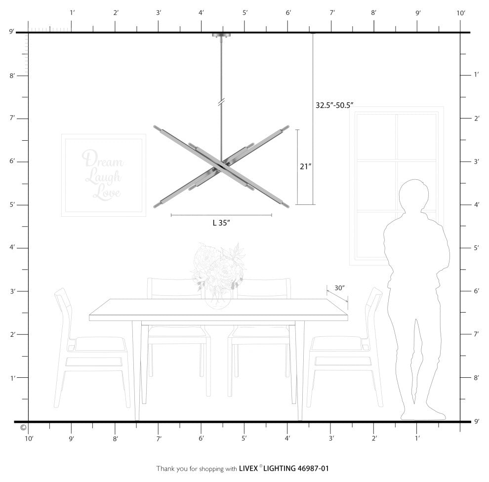 Livex Lighting Monaco 8-Light Antique Brass Large Linear Chandelier