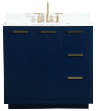 36" Single Bathroom Vanity, Blue, With Backsplash