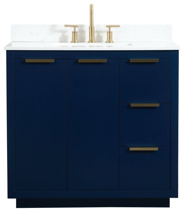 36" Single Bathroom Vanity, Blue, With Backsplash