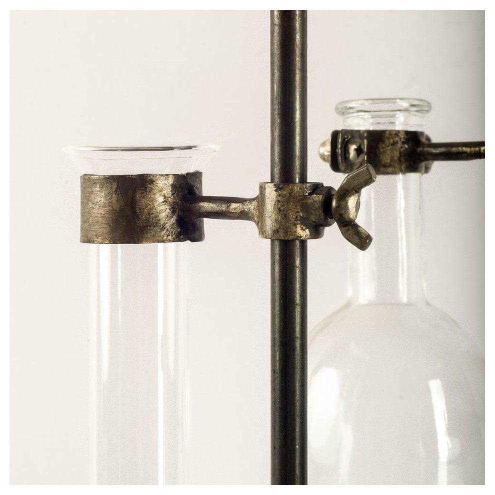 Jarvis Dark Brown Metal and Glass Chemistry Inspired Bottles, Set of 5