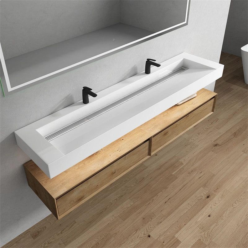 Alysa 84'' Floating Vanity, Acrylic Sink, Double Faucet Hole