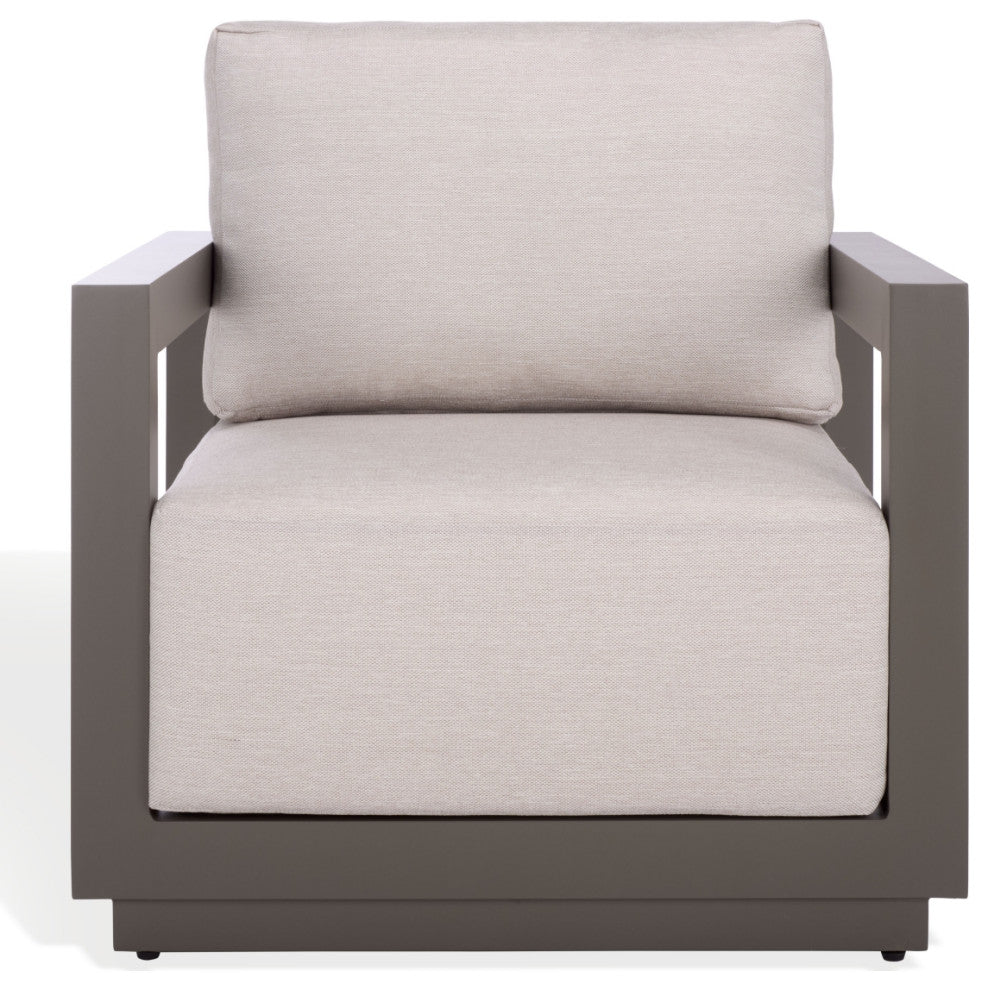 Safavieh Couture Donaldo Aluminum Outdoor Chair, Dark Grey/Beige