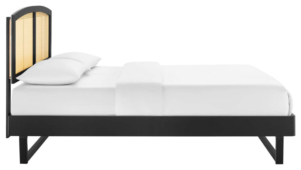 Sierra Cane and Wood Queen Platform Bed With Angular Legs Black
