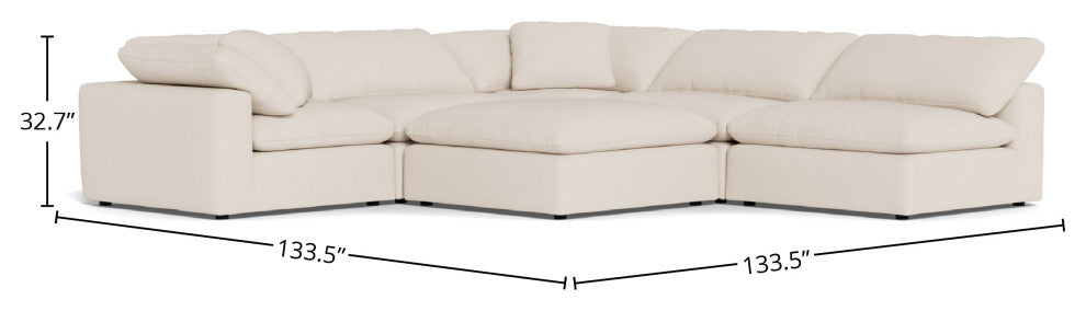 Fluffy 5-Piece Sectional with Ottoman, Merit Snow