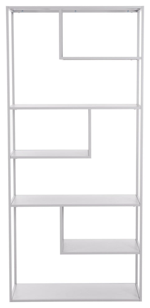 Bookcase Wall Shelf Rack, Steel Metal, Gray, Lounge Cafe Lobby Hospitality