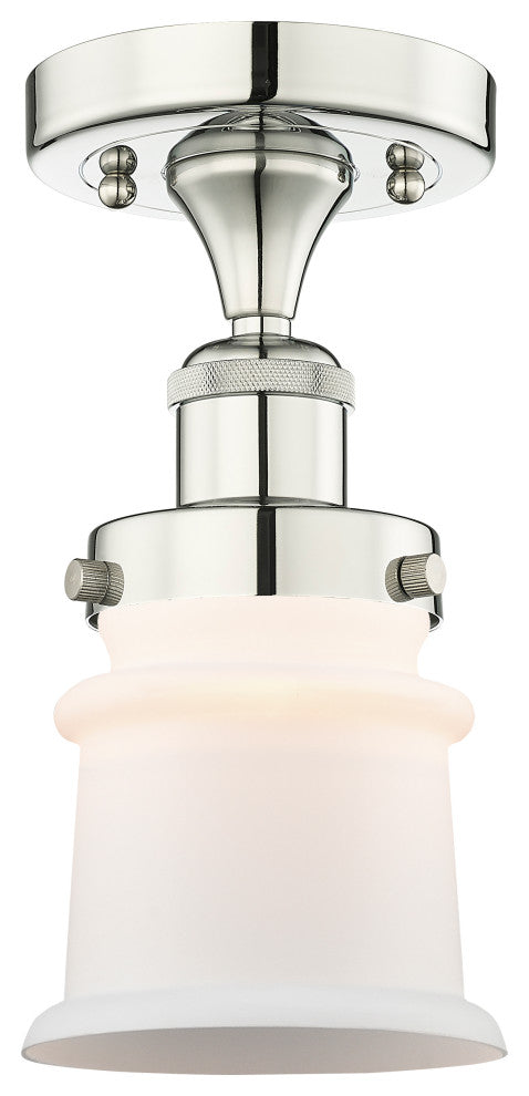 Canton-1 Light 5" Semi-Flush Mount-Polished Nickel, Matte White Glass Shade