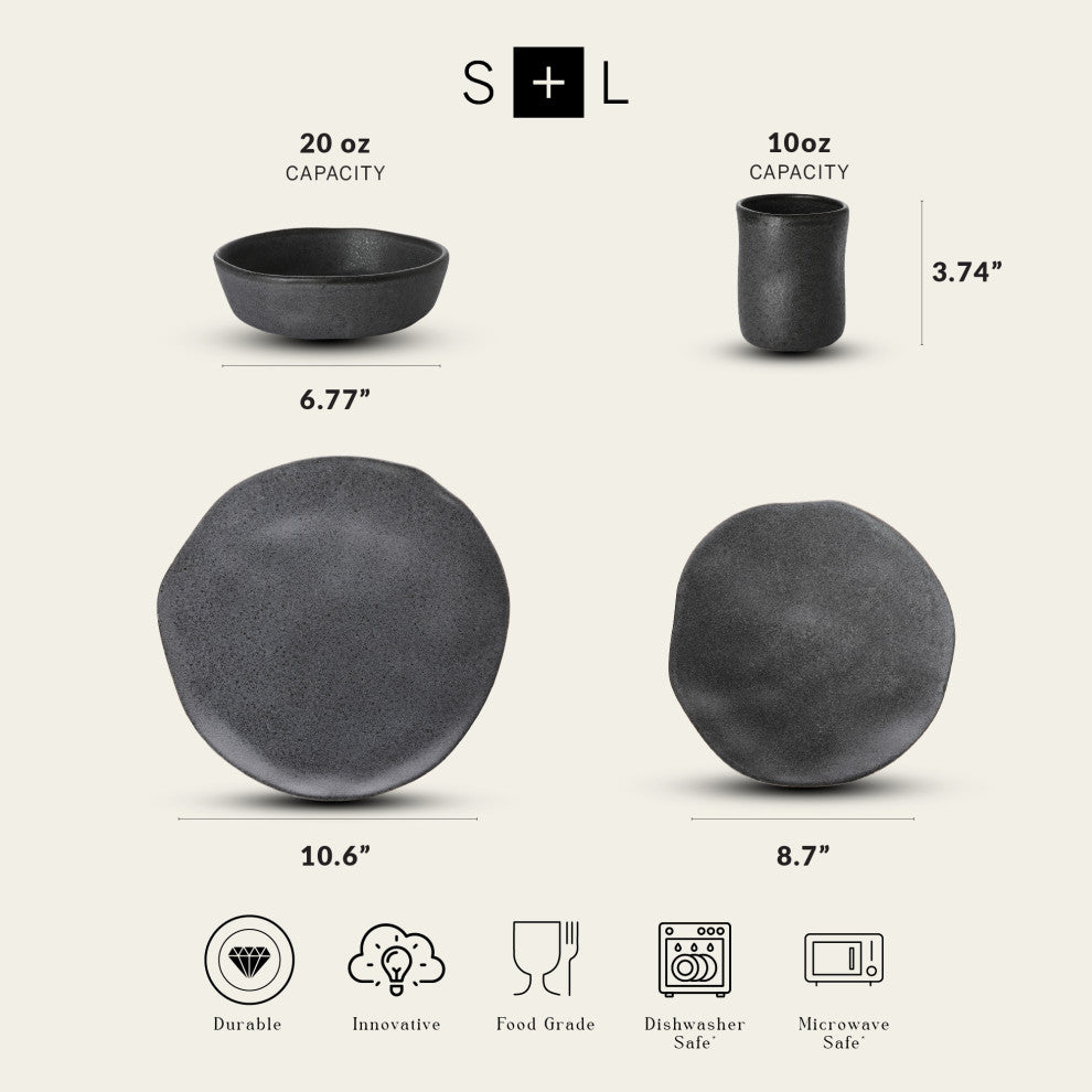 Stone by Mercer Project Hekonda Debossed Stoneware 16 Piece Dinnerware Set - Thumbnail 5