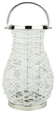 16.25" Modern White Woven Iron Pillar Candle Lantern with Glass Hurricane