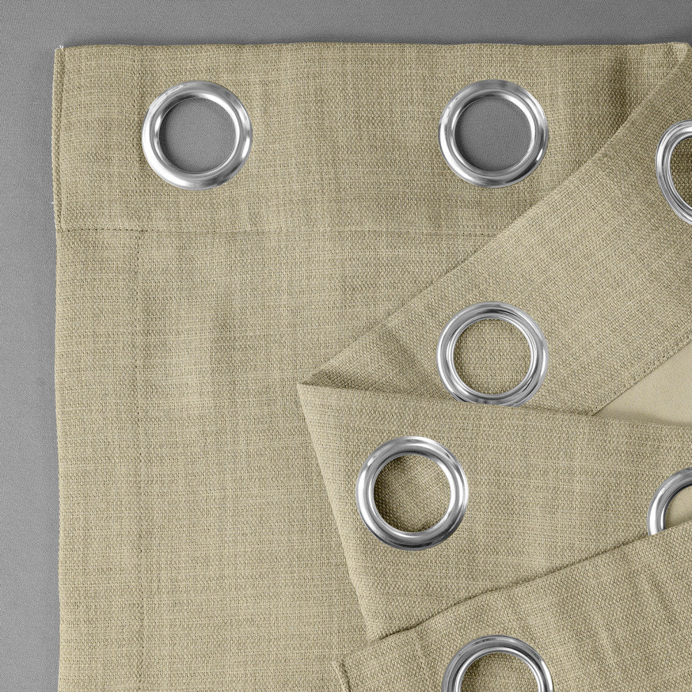 Faux Linen Grommet Room Darkening Curtain Single Panel, Thatched Tan, 50w X 84l