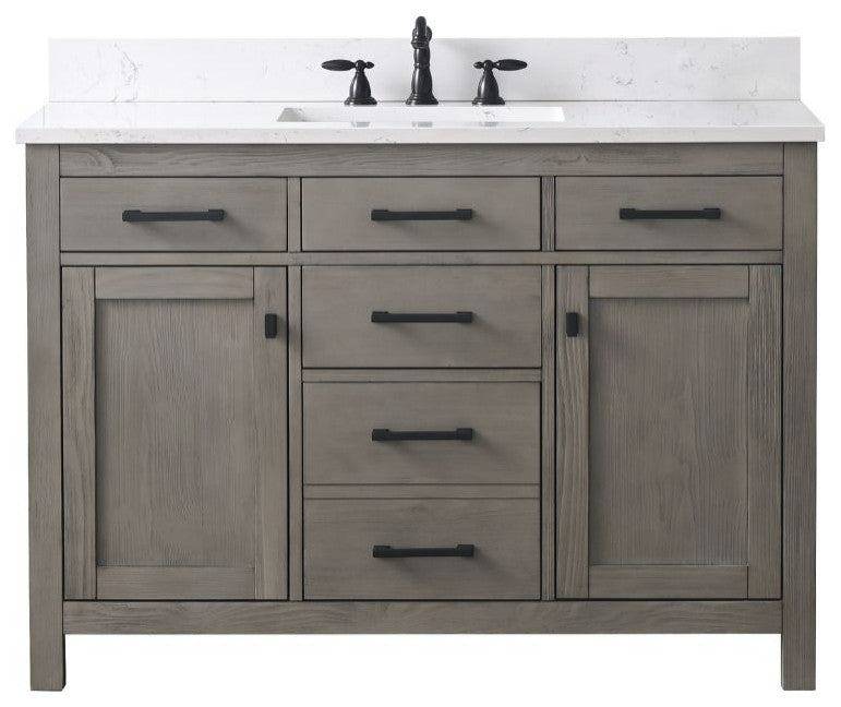 Jasper 48" Bathroom Vanity, Textured Gray, Ariston White Engineered Stone Top