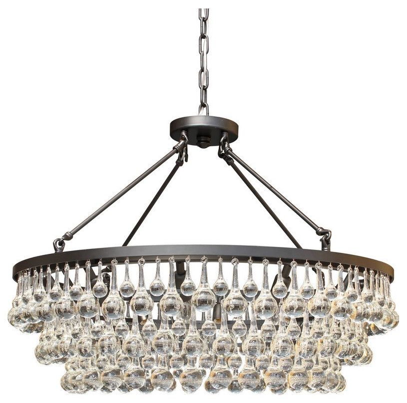 10-light Glass Crystal Chandelier, 32" Diameter, Hanging or Flush Mount, Black