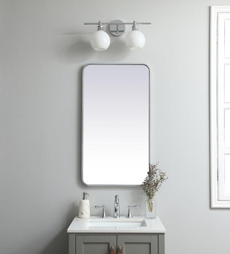 Ellis Soft Corner Metal Rectangular Mirror, Silver, 20"x36"