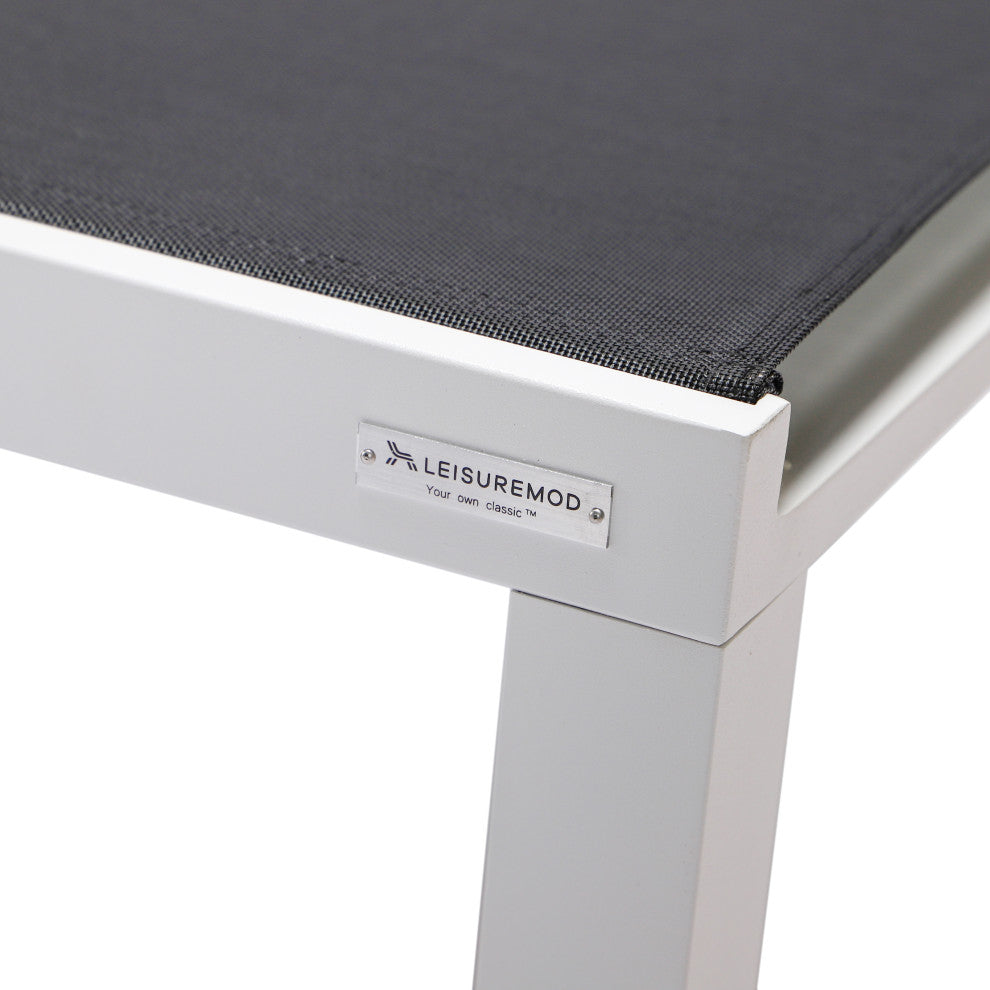 LeisureMod Marlin Patio Chaise Lounge Chair With White Frame, Black