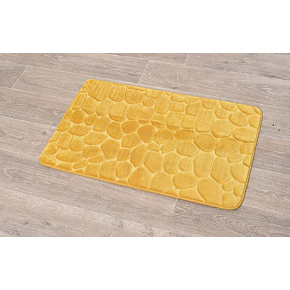 Bathroom Rug Memory Foam Mat 3D Pebble , Yellow Mustard, 32" X 20"