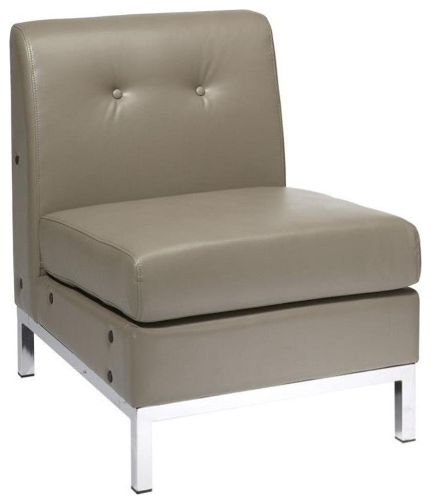 Wall Street Armless Chair Smoke Gray Faux Leather with Chrome Legs