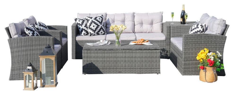 Patio 6-Piece Wicker Sofa Conversation Set With Cushions, Gray