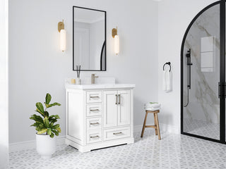 Boston 36 Center Sink Bath Vanity in White 1.5" White Quartz
