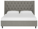 Williams King Nail Button Tufted Wingback Platform Bed, Linen Gray