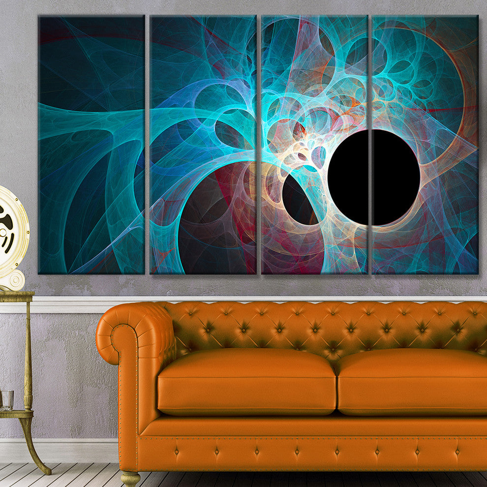 Fractal Angel Wings in Blue, Abstract Wall Art Canvas, 48"x28", 4 Panels