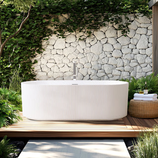 Linyi Freestanding Acrylic Soaking Bathtub, White, 66.9"l X 31.5"w