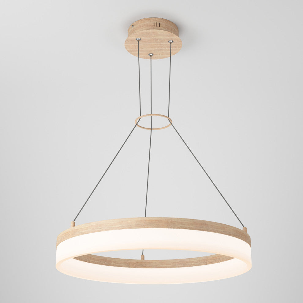 Artika Optical Ring LED Pendant Ceiling Light, Wood - Multiple CCT