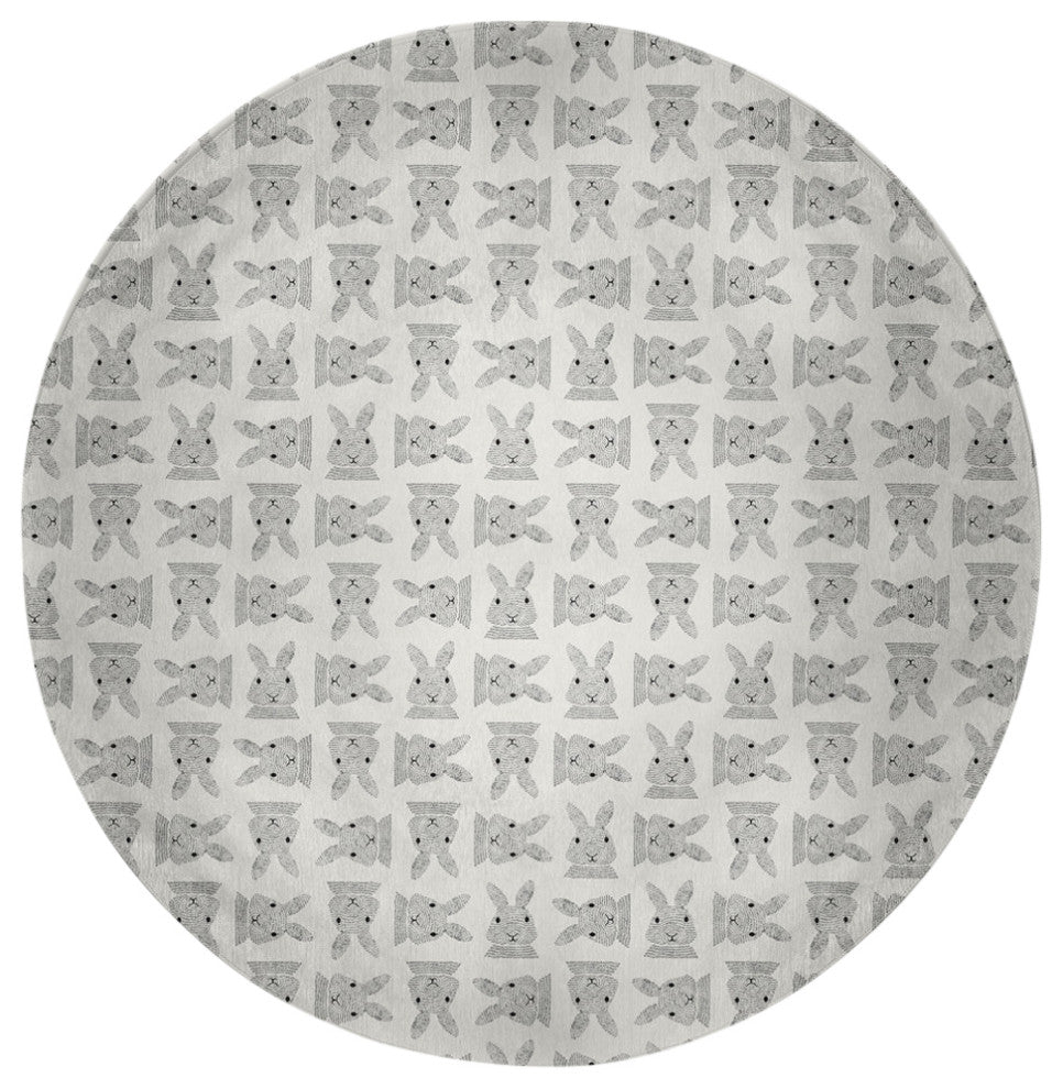 Criss Cross Bunnies Easter Chenille Rug, Whisper White, 5' Round