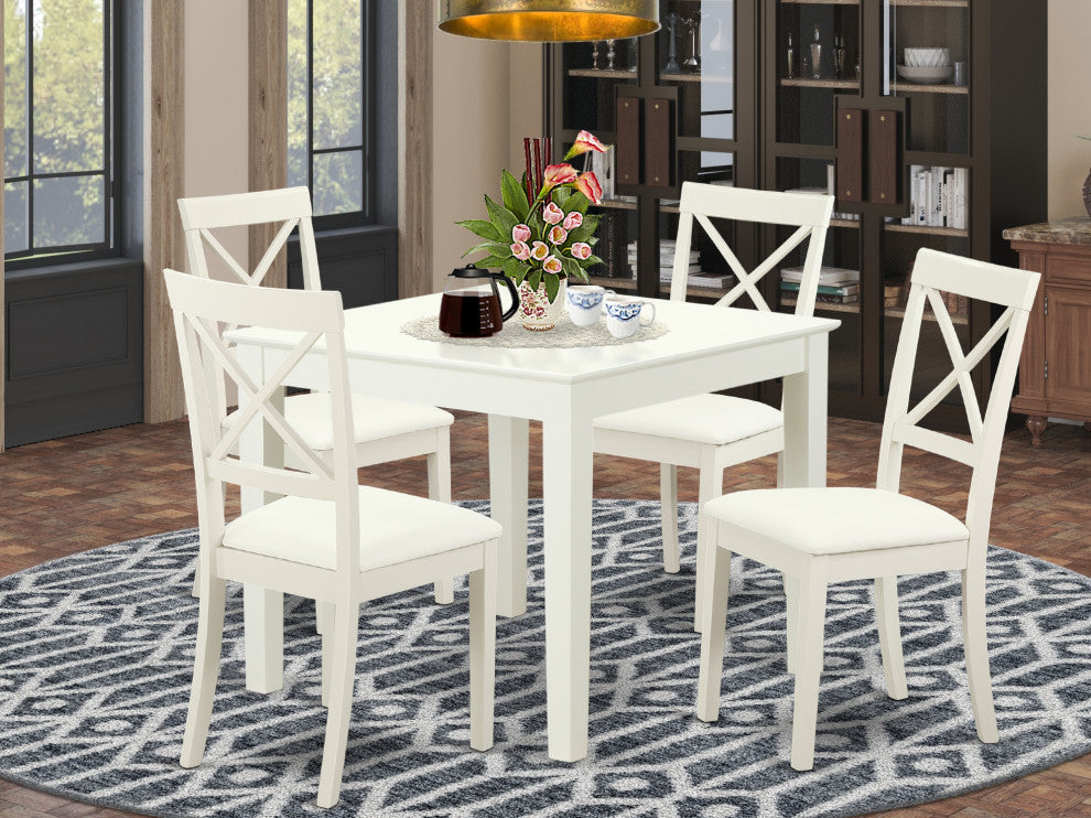 5-Piece Dinette Table Set Table, 4 Faux Leather Seat Dining Chairs, White