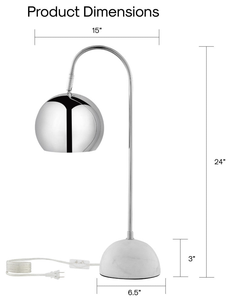 Inspired Home Harlynn Table Lamp, Marble Stone Base, Chrome