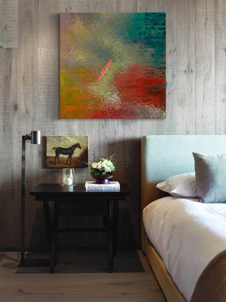 "Red Kayak" Painting Print on Wrapped Canvas, 32"x32"