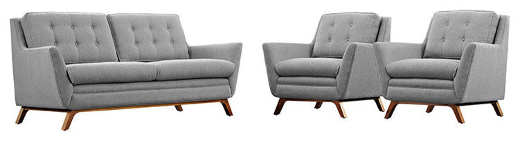 Beguile 3 Piece Upholstered Fabric Living Room Set, Gray