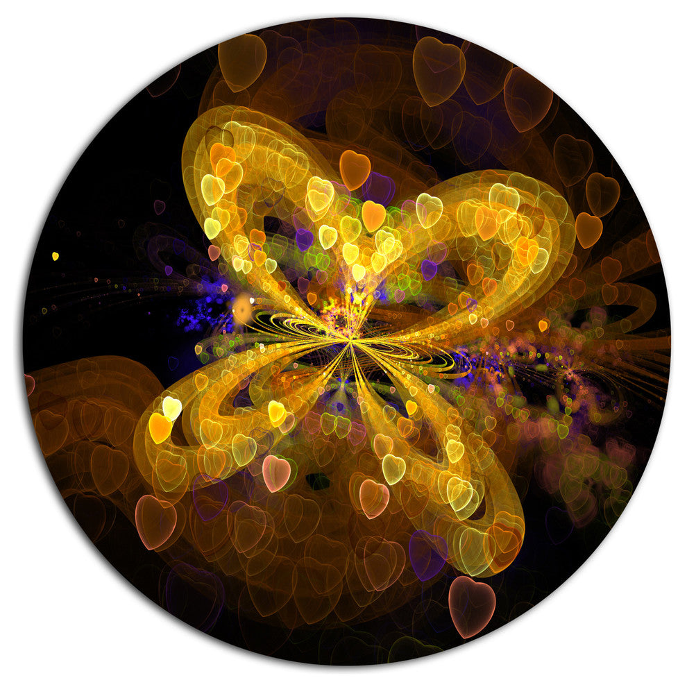 Fractal Yellow Butterfly Pattern, Floral Round Wall Art, 11"