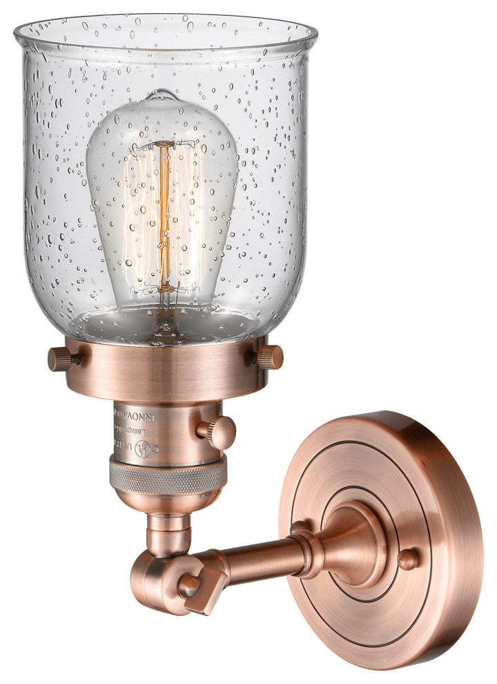 Small Bell 1-Light Sconce, Antique Copper, Glass: Seedy