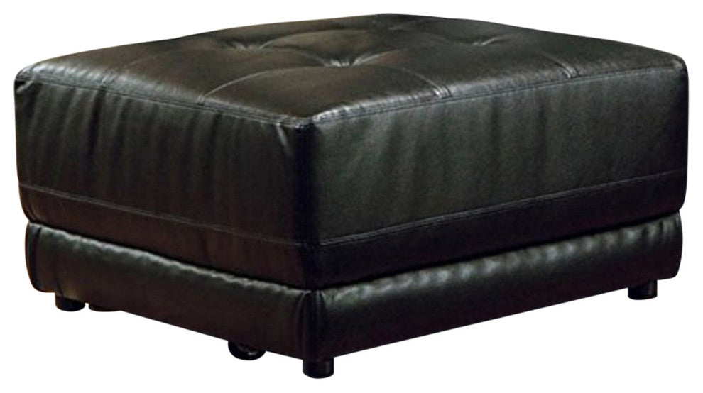 Square Ottoman With Tufted Upholstery, Black