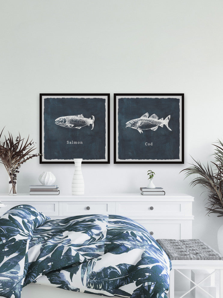 Cod and Salmon Diptych, 2-Piece Set, 24x24 Panels