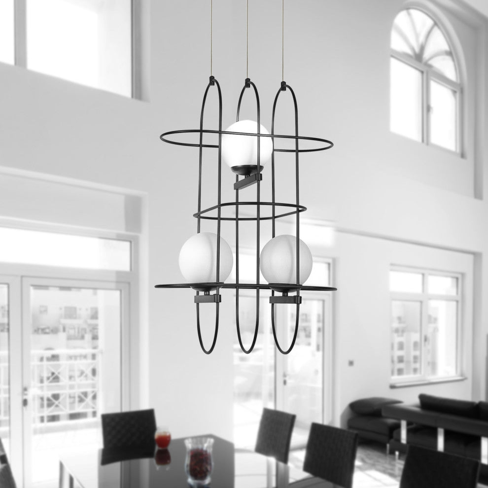 Lyra 16" ETL Certified Integrated LED Wire Frame Chandelier Fixture, Black