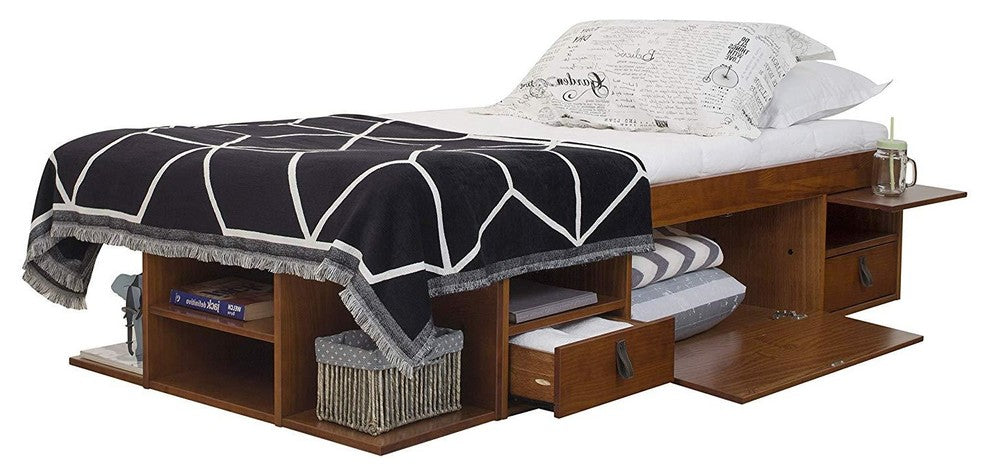 Memomad Bali Storage Platform Bed with Drawers (Twin Size, Caramel)