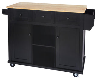 Gewnee Kitchen Cart With Rubber Wood Drop-Leaf Countertop
