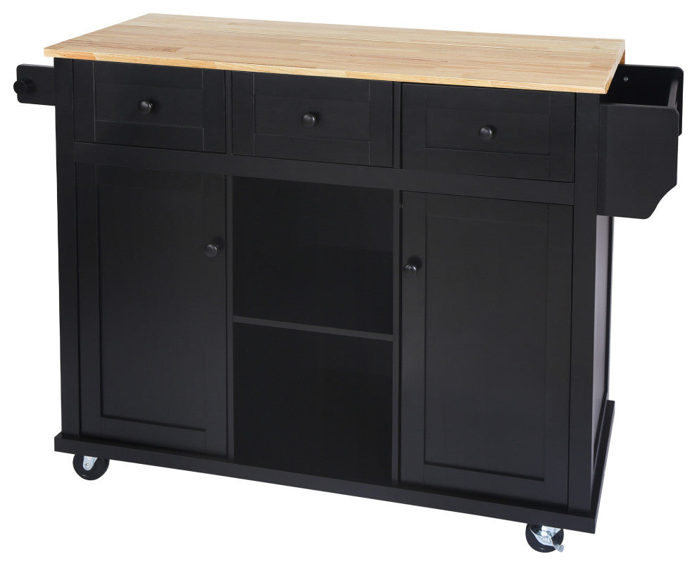 Gewnee Kitchen Cart With Rubber Wood Drop-Leaf Countertop