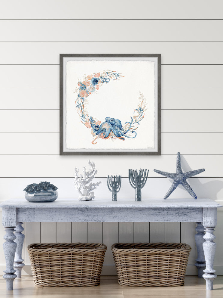 "Flower Crown Octopus" Framed Painting Print, 32x32