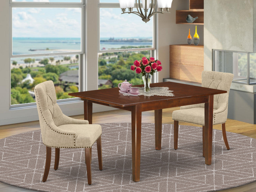 3Pc Dinette Set, Rectangular Table, Butterfly Leaf, Two Chairs, Mahogany