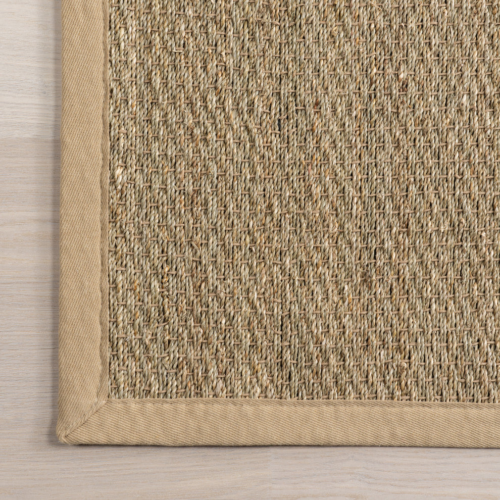 Nuloom Machine Woven Maui Seagrass With Border Rug, Beige 6'Square