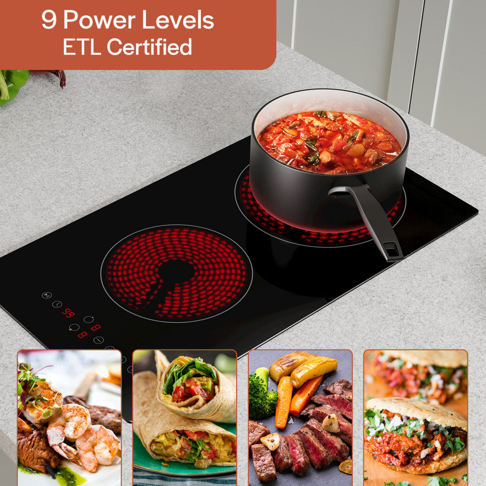 Built-in 12" 2 Elements Smooth Surface, Radiant Black Electric Cooktop