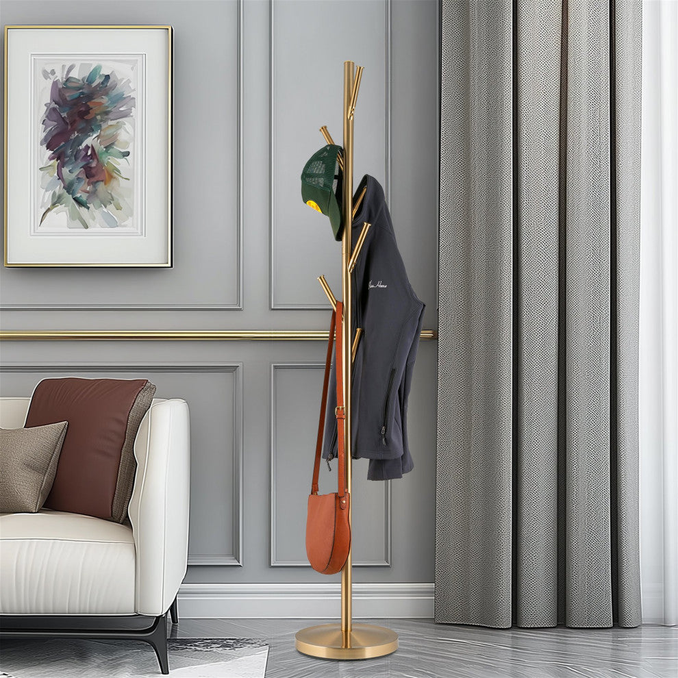Kira Home Addison 68" 6 Hook Free Standing Metal Coat Rack, Weighted Base